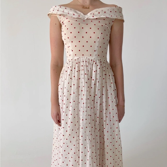 Eveliina Vintage 1950s Polka Dot sheer dress XS - Picture 3 of 11